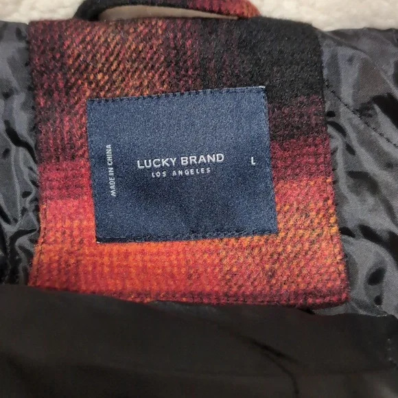 Lucky Brand Burnt Orange Wool Buffalo Plaid Faux Shearling Jacket Size Small Nwt - Picture 7 of 7